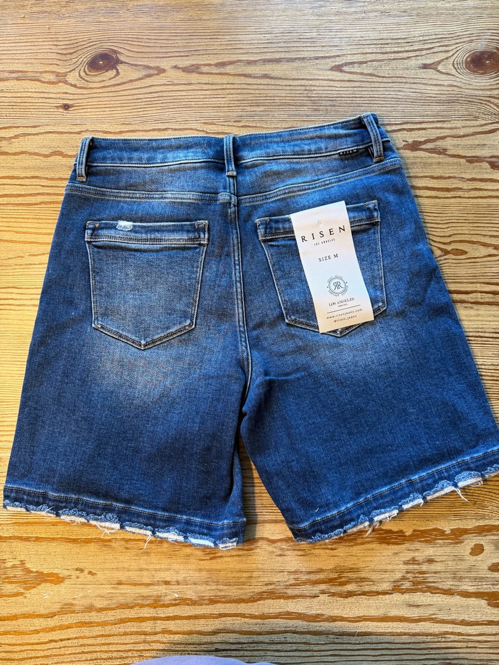 Risen Women's Dark Wash Frayed Hem Denim Shorts - Picture 3 of 9